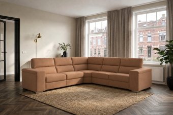 Harderwijk 2 + Hoekelement Groot + 2 Zits (Zonder Relax) in cognac – kleurimpressie