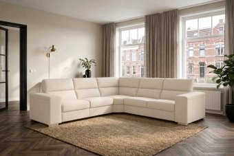 Harderwijk 2 + Hoekelement Groot + 2 Zits (Zonder Relax) in creme – kleurimpressie