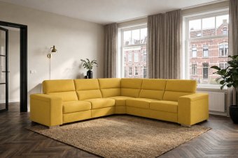 Harderwijk 2 + Hoekelement Groot + 2 Zits (Zonder Relax) in geel – kleurimpressie