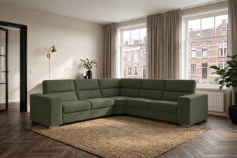 Harderwijk 2 + Hoekelement Groot + 2 Zits (Zonder Relax) in groen – kleurimpressie
