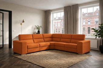 Harderwijk 2 + Hoekelement Groot + 2 Zits (Zonder Relax) in oranje – kleurimpressie