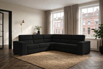Harderwijk 2 + Hoekelement Groot + 2 Zits (Zonder Relax) in zwart – kleurimpressie