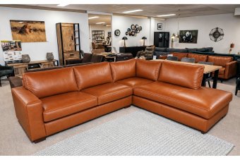 Hoekbank Follega in leer – materiaalimpressie