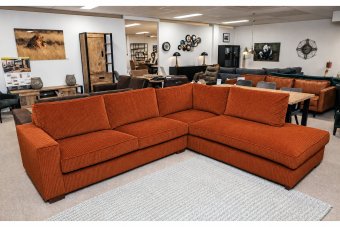 Hoekbank Follega in ribstof – materiaalimpressie