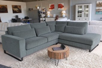 Hoekbank Naarden in ribstof – materiaalimpressie