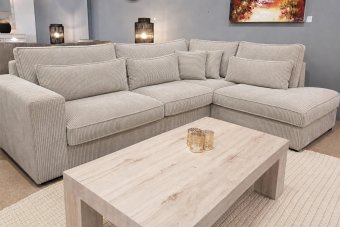 Hoekbank Terheijden in ribstof – materiaalimpressie
