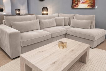 Hoekbank Terheijden in velvetstof – materiaalimpressie
