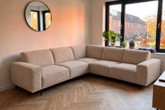 Huizen 2 Zits + Hoek + 2 Zits in teddystof – materiaalimpressie