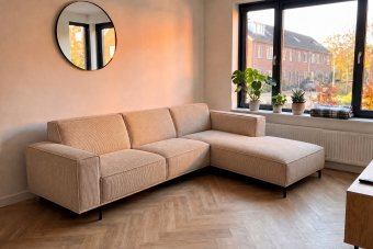 Huizen 2 Zits + Longchair in ribstof – materiaalimpressie