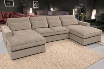 Leusden Longchair + 2.5 + Ottomaan Groot Express in taupe – kleurimpressie