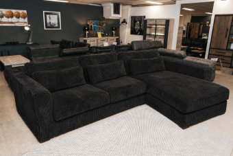 Merselo 2 Zits + Longchair in zwart – kleurimpressie