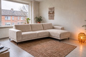 Mijdrecht 2 Zits + Longchair in velvetstof – materiaalimpressie