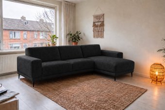 Mijdrecht 2 Zits + Longchair in zwart – kleurimpressie
