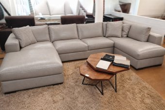 Sloterdijk Loungebank in leer – materiaalimpressie