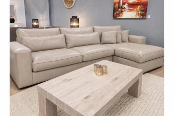 Terheijden 2 Zits + Longchair in leer – materiaalimpressie
