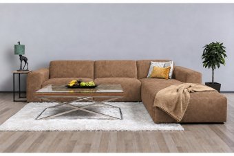 Veenendaal 2 Zits + Longchair in bruin – kleurimpressie
