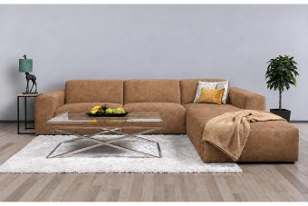 Veenendaal 2 Zits + Longchair in cognac – kleurimpressie