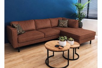 Westervoort Longchair in ribstof – materiaalimpressie