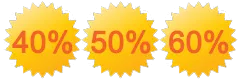 Kortingspercentage 40% 50% 60% in geel